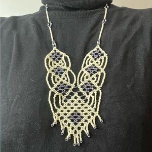 Elegant Beaded Necklace in White and Gray/Purplish